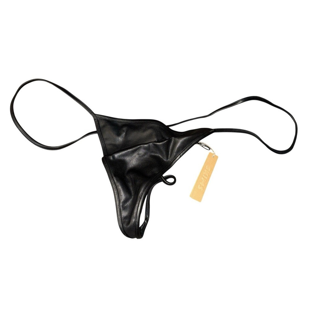 SKIMS Onyx Faux Leather T-String Thong Sz 4X Black NWT Plus Size New Sexy Rare